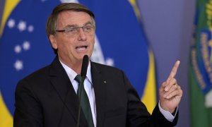 21/06/2022 - Imagen del presidente de Brasil, Jair Bolsonaro, pronunciando un discurso durante la firma de un acuerdo con Google, el 20 de junio de 2022 en el Palacio de Planalto, Brasilia, (Brasil).