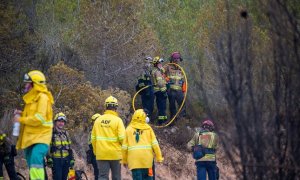 Varios bomberos trabajan en un incendio en Sant Pere de Ribes, a 21 de junio de 2022, en Sant Pere de Ribes, Barcelona, Cataluña (España).