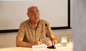 Eugeni Rodríguez, president de l'OCH, en roda de premsa al Col·legi de Periodistes de Catalunya.