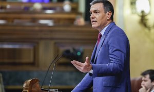 El presidente del Gobierno, Pedro Sánchez interviene durante la segunda jornada del debate sobre el Estado de la Nación este miércoles en el Congreso.