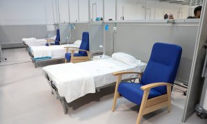 Varias camas del hospital Isabel Zendal de Madrid.