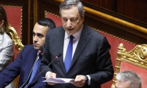 El primer ministro de Italia, Mario Draghi, en la sesión del Senado de este miércoles