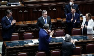 21/07/2022-El exprimer ministro italiano Mario Draghi habla en el Parlamento el 21 de julio en Roma (Italia)