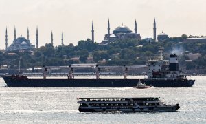 El buque de carga Razoni anclado en el Bósforo frente a Estambul
