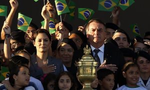El presidente de Brasil, Jair Bolsonaro, y la primera dama, Michelle Bolsonaro, en el recibimiento del corazón del emperador Pedro I, a 24 de agosto de 2022, en Río de Janeiro (Brasil).