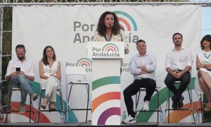 La candidata de 'Por Andalucía' a la Presidencia de la Junta, Inma Nieto, en el cierran la campaña electoral .