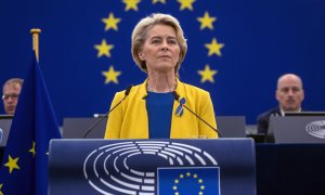 14/09/2022-La presidenta de la Comisión Europea, Ursula von der Leyen, pronuncia un discurso durante un debate sobre "El estado de la Unión Europea" en el Parlamento Europeo en Estrasburgo, Francia, el 14 de septiembre de 2022.