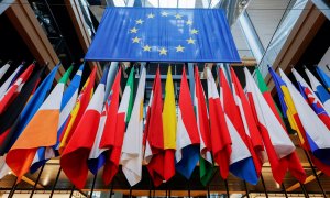 Las bandera de los países de la UE en el Parlamento Europeo, en Estrasburgo. REUTERS/Ronald Wittek/Pool