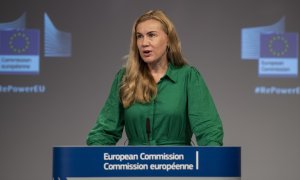Kadri Simson, Comisaria de Energía de la UE, ofrece una rueda de prensa tras la reunión sobre el paquete "Ahorrar gas para un invierno seguro" en la sede de la UE. 20 de julio 2022.