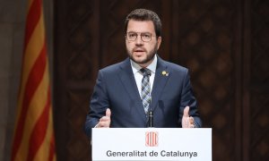 El presidente de la Generalitat de Catalunya durante su comparecencia hoy viernes en el Palau de la Generalitat, en Barcelona.