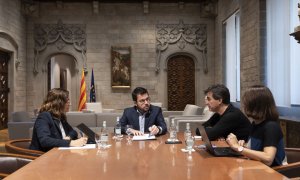 El president de la Generalitat, Pere Aragonès, reuneit aquest matí al Palau de la Generalitat amb la consellera Laura Vilagrà i amb el seu equip per treballar en la conformació del nou Govern.