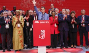 El presidente de Gobierno y secretario general del PSOE, Pedro Sánchez, durante su participación este domingo en la clausura del XXVI Congreso de la Internacional Socialista, en el que es proclamado nuevo líder de la IS.