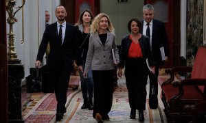 El vicepresidente del Congreso, Alfonso Rodríguez Gómez de Celis y la presidenta del Congreso, Meritxell Batet, a su llegada a una reunión de la Mesa del Congreso de los Diputados, a 20 de diciembre de 2022.