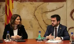10/01/2023 - La consellera de la Presidència, Laura Vilagrà, i el president, Pere Aragonès, en la reunió del consell executiu d'aquest dimarts, 10 de gener de 2023.