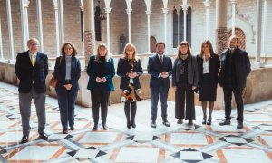 07/12/2022 - Representants d'Actua Cultura al Palau de la Generalitat per reunir-se amb el president Aragonès i les conselleres Garriga (Cultura) i Mas (Economia).