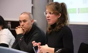 Janet Sanz, en un moment de la Comissió d'Ecologia, Urbanisme, Infraestructures i Mobilitat de l'Ajuntament de Barcelona