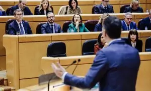 El presidente del Gobierno, Pedro Sánchez, durante su intervención en el Senado este martes.