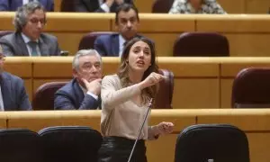 La ministra de Igualdad, Irene Montero, interviene durante una sesión plenaria de control en el Senado, a 7 de febrero de 2023, en Madrid.