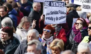 Manifestación en defensa de la sanidad pública convocada este domingo en Madrid.