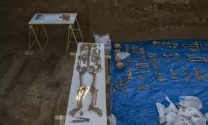 Trabajos de exhumación de la fosa común de Pico Reja, una de las mayores fosas del franquismo, ubicada en el cementerio de San Fernando.