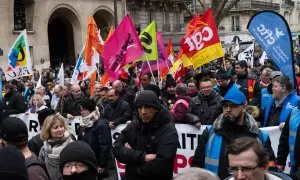 Manifestación el París por la reforma de la pensiones a 07 de marzo de 2023