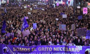 Miles de mujeres durante una manifestación convocada por la Comisión 8M en Madrid.