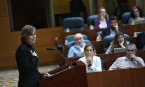 La diputada en la Asamblea de Madrid por Más Madrid Tania Sánchez anuncia que deja su formación, durante una sesión plenaria, en la Asamblea de Madrid, a 9 de marzo de 2023.