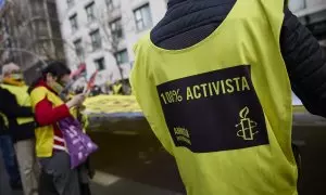 Manifestación convocada por Amnistía Internacional en contra de la 'ley mordaza',