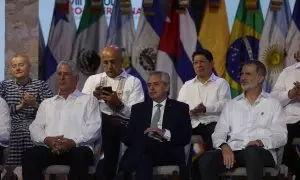 El presidente de Cuba, Miguel Díaz-Canel, el de Argentina, Alberto Fernández, y el rey de España Felipe VI, participan en la ceremonia de inauguración de la XXVIII Cumbre Iberoamericana.