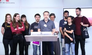 Roda de premsa de personal docent investigador d'universitats catalanes després de reunir-se amb els grups parlamentaris