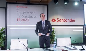 El consejero delegado del Banco Santander, Héctor Grisi, en la presentación de los resultados de la entidad del primer trimestre del 2023, en la Ciudad Grupo Santander, en Boadilla del Monte (Madrid). E.P./Alberto Ortega