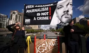Protestas en favor de libertad de Julian Assange en Melbourne, Australia