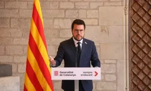 30/05/2023 - Pere Aragonès, en la seva compareixença al Palau de la Generalitat aquest diumenge.