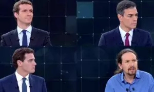 Pablo Casado, Pedro Sanchez, Albert Rivera y Pablo Iglesias, en el debate en TVE de las elecciones generales de 2019