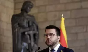 El president de la Generalitat, Pere Aragonès, en la compareixença en què ha anunciat els canvis en el Govern.
