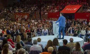 El presidente del Gobierno y secretario general del PSOE, Pedro Sánchez, en el acto de cierre de campaña electoral para el 28M en Barcelona.