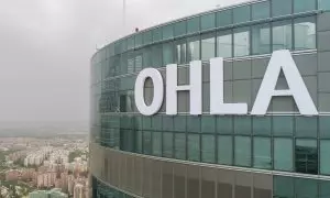 El logo de la constructora OHLA (la antigua OHL) en su sede en Madrid.