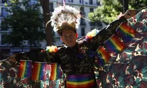 Una persona participa en la marcha del Orgullo LGBTI+ 2023 este sábado, en Madrid.