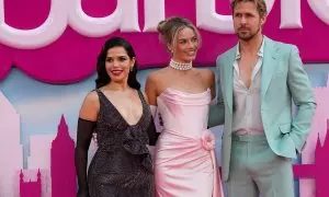 12/07/2023 - America Ferrera, Margot Robbie y Ryan Gosling asisten al estreno europeo de "Barbie" en Londres, Gran Bretaña, a 12 de julio de 2023.