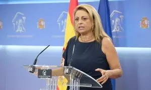 La diputada de Coalición Canaria, Cristina Valido, ofrece una rueda de prensa, en el Congreso de los Diputados, a 21 de agosto de 2023, en Madrid