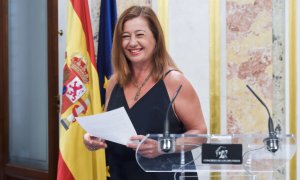 La presidenta del Congreso de los Diputados, Francina Armengol, tras realizar una declaración en el Escritorio de Prensa del Congreso de los Diputados, a 23 de agosto de 2023, en Madrid.