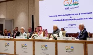 Los representantes de Italia, la Unión Europea, Arabia Saudí, India y Estados Unidos en un evento de la cumbre del G20.