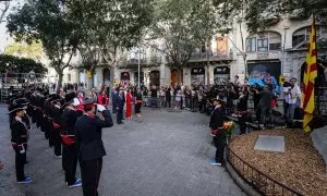 Pla general de la tradicional ofrena del Govern al monument de Rafael Casanova amb motiu de la Diada