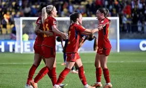La jugadoras de la selección celebran su victoria ante Holanda durante los cuartos de final de la Copa Mundial Femenina de la FIFA 2023.