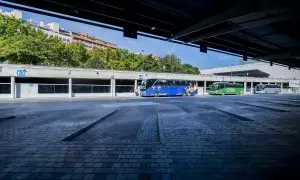 Autobuses aparcados en la Estación de Autobuses Méndez-Álvaro, a 1 de septiembre de 2023, en Madrid