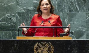 La presidenta de Perú, Dina Boluarte, en la sede de la ONU en Nueva York.