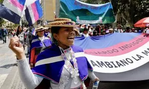 Indígenas de varias regiones del país participan de una marcha "Por la paz, por la vida, por la justicia social", convocada por Gustavo Petro en apoyo a las reformas del Gobierno de Colombia, en Bogotá a 27 de septiembre de 2023