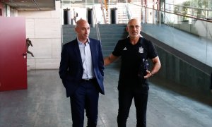 El  expresidente la RFEF, Luis Rubiales y el entrenador de la Selección Española, Luis de la Fuente, en Madrid, a 1 de julio de 2019.