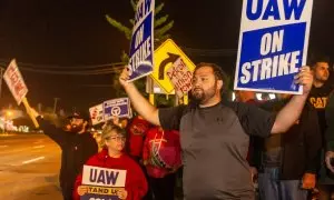 5/10/23 Manifestación de trabajadores del sector automovilístico en Wayne, Michigan, el pasado 15 de septiembre.