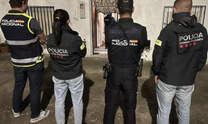 Agents dels Mossos i la Policia Nacional en una de les entrades